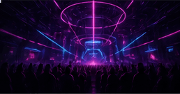A glowing virtual club full of people dancing together
